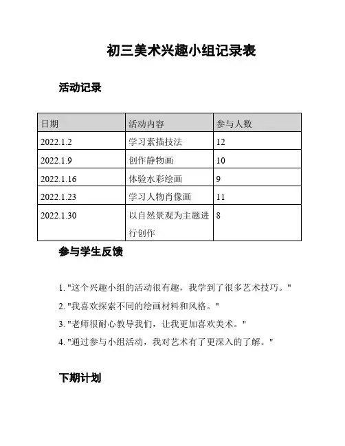 初三美术兴趣小组记录表