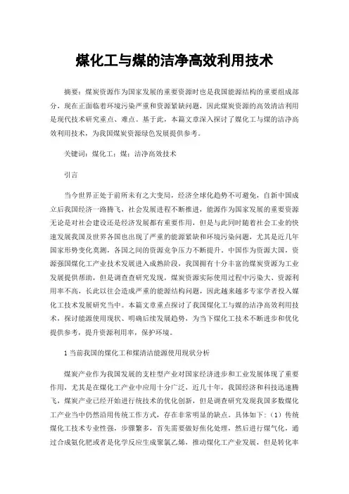 煤化工与煤的洁净高效利用技术