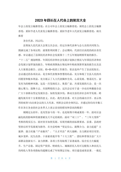 2023年县长在人代会上的发言大全