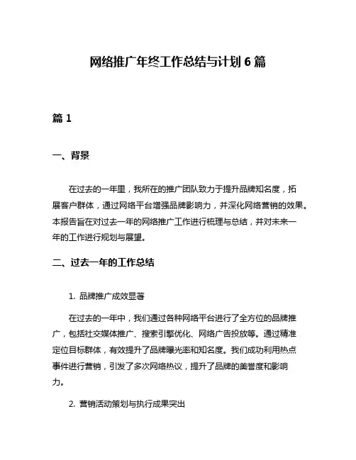 网络推广年终工作总结与计划6篇