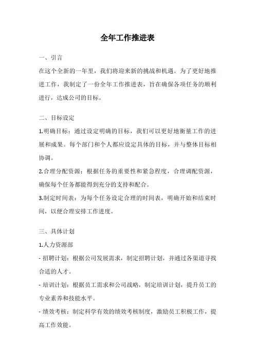 全年工作推进表