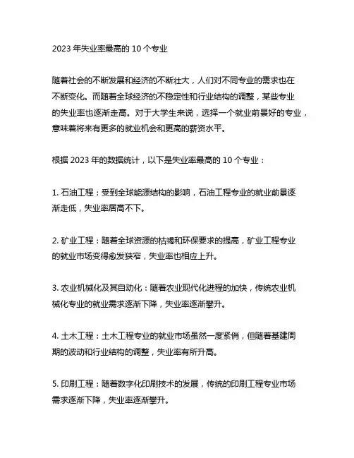 2023失业率最高的10个专业