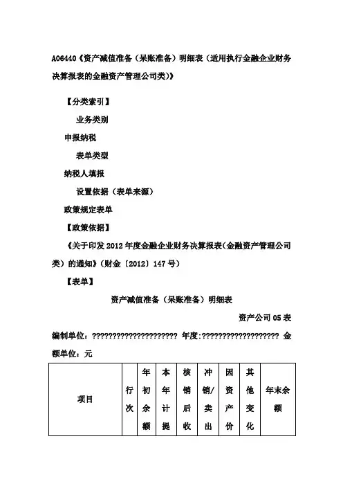 《资产减值准备(呆账准备)明细表(适用执行金融企业财