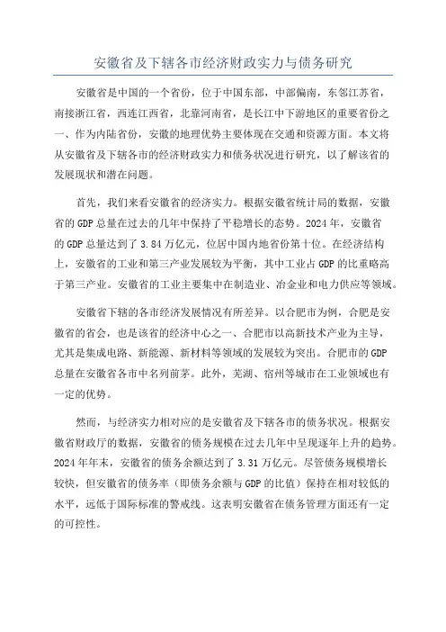 安徽省及下辖各市经济财政实力与债务研究