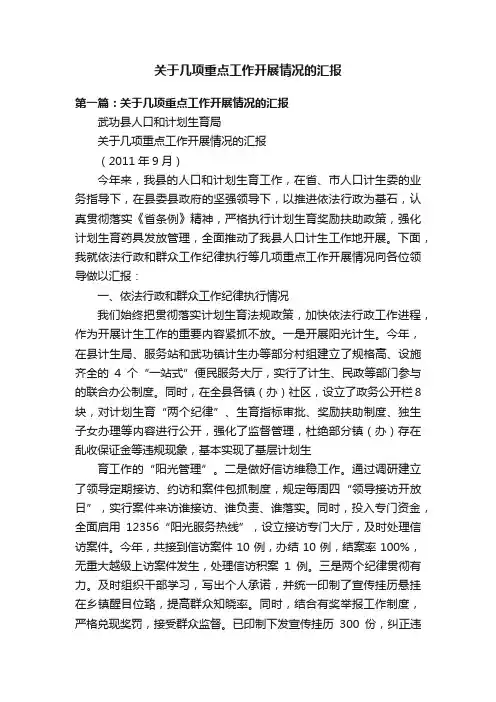 关于几项重点工作开展情况的汇报