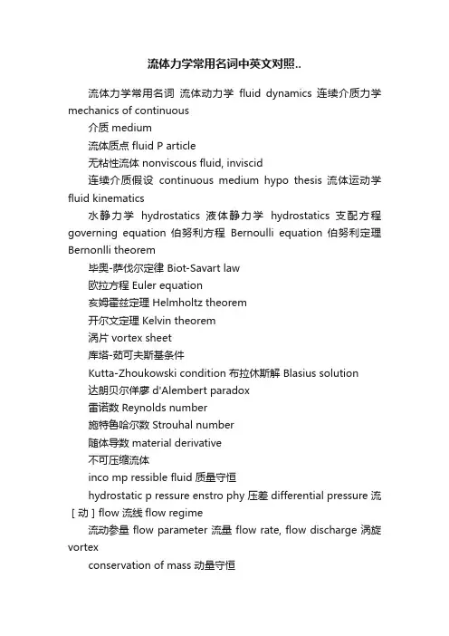流体力学常用名词中英文对照..