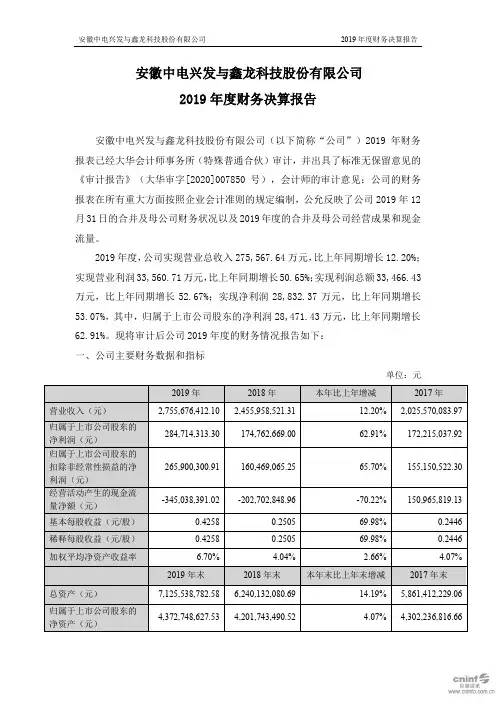 中电兴发：2019年度财务决算报告