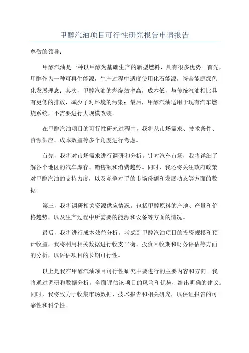 甲醇汽油项目可行性研究报告申请报告