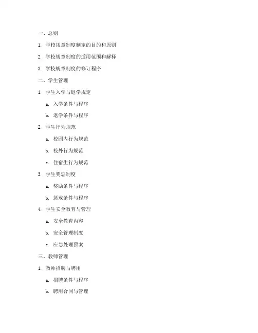 中小学学校规章制度目录