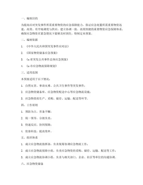 物资储备应急物流预案范文