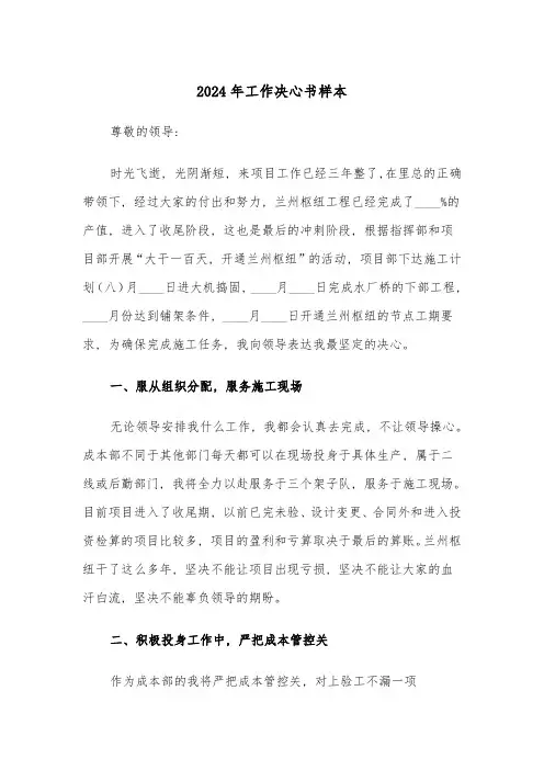 2024年工作决心书样本(四篇)