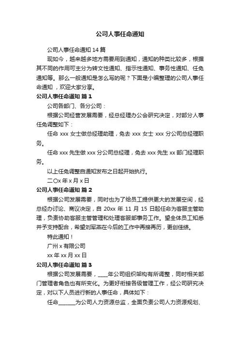 公司人事任命通知14篇