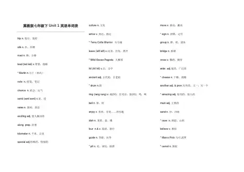 (完整版)冀教版七年级下Unit1-8英语单词表
