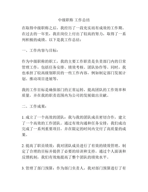 中级职称 工作总结