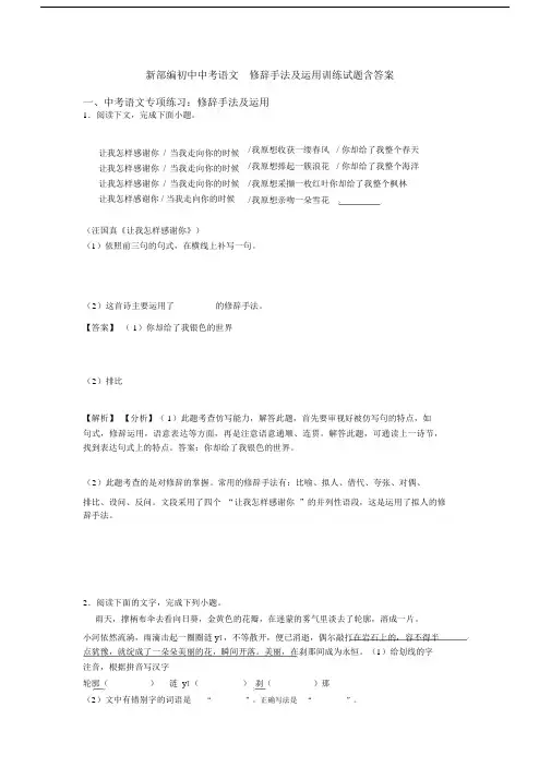 新部编初中中考语文修辞手法及运用训练试题含答案.docx