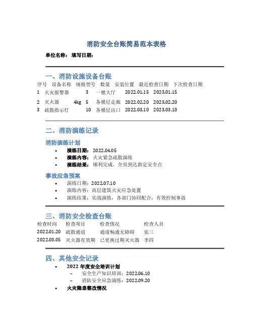 消防安全台账简易范本表格