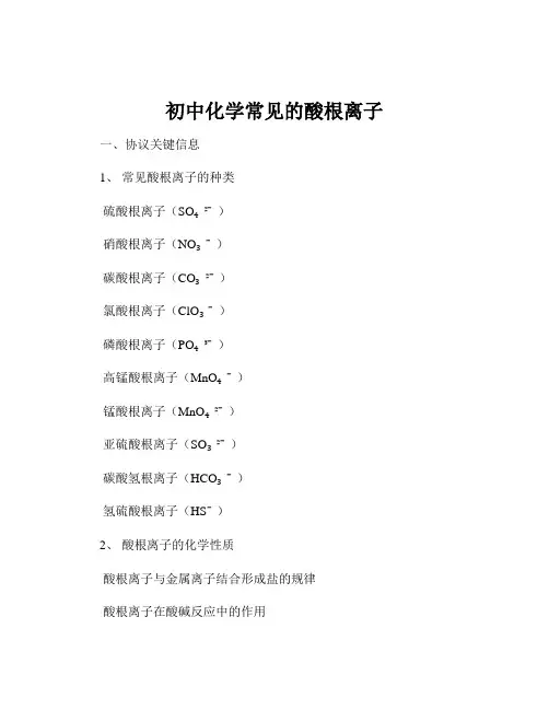 初中化学常见的酸根离子