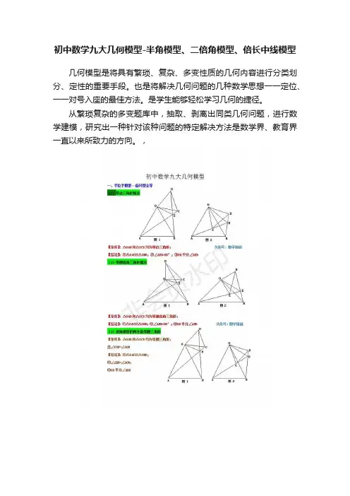 初中数学九大几何模型-半角模型、二倍角模型、倍长中线模型