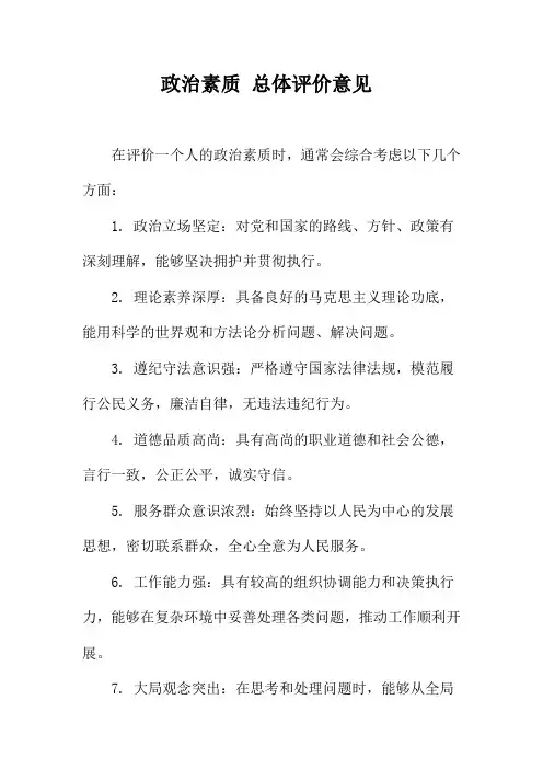 政治素质 总体评价意见