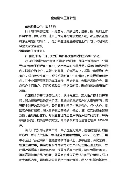 金融销售工作计划13篇