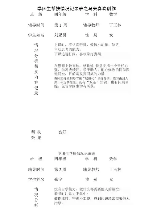 学困生帮扶情况记录表