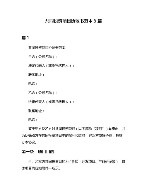 共同投资项目协议书范本3篇