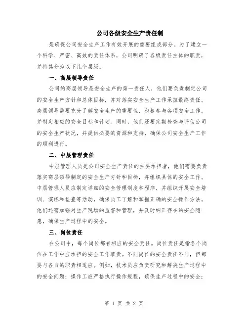 公司各级安全生产责任制