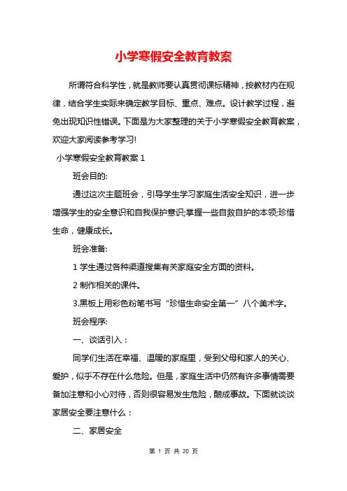 小学寒假安全教育教案