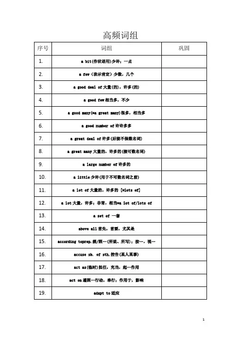 全国英语等级考试三级高频词组