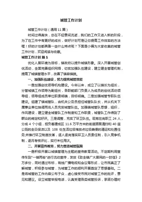 城管工作计划（通用11篇）