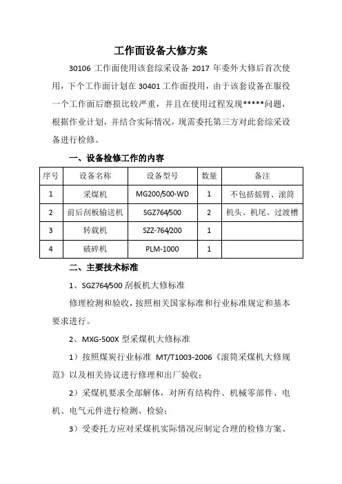 工作面设备大修方案