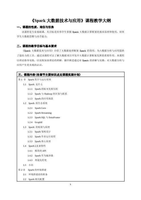 《Spark大数据技术与应用》课程教学大纲