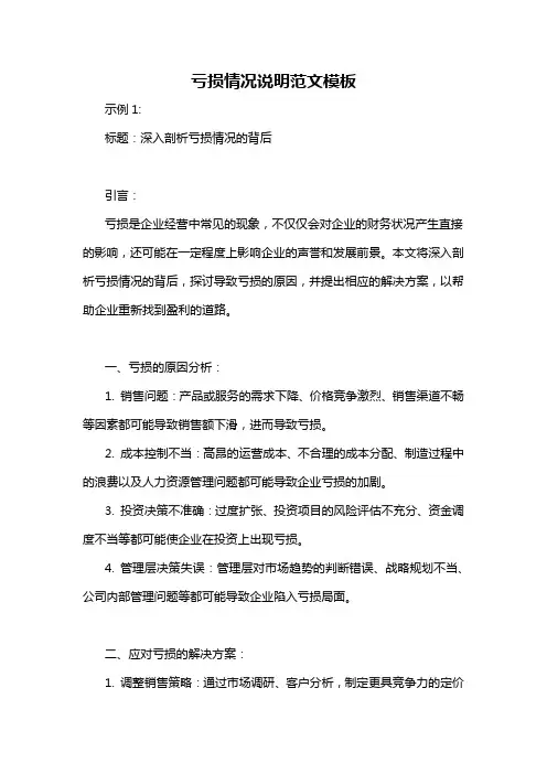 亏损情况说明范文模板