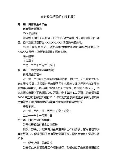 自有资金承诺函（共5篇）