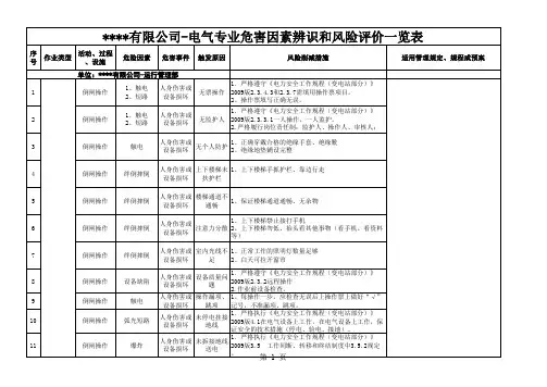 -危害因素辨识和风险评价一览表-电气