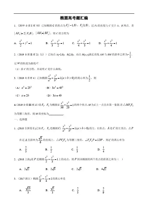 椭圆高考题汇编