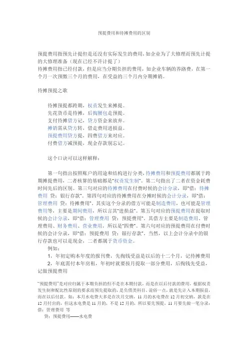 预提费用、待摊费用、累计折旧
