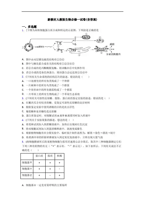 新教材人教版生物必修一试卷(含答案)