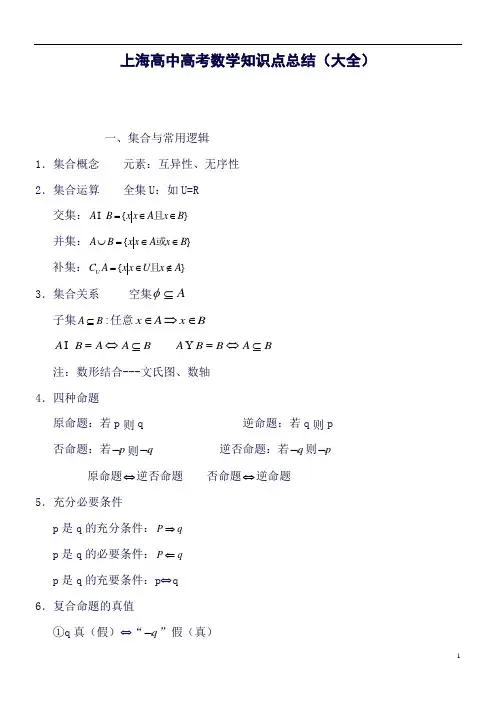 (完整word版)上海高中高考数学知识点总结(大全)(良心出品必属精品)