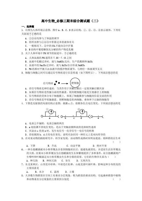 高中生物_必修3期末综合测试题(二)(含答案)