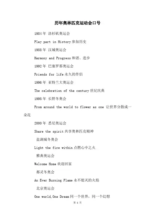历年奥林匹克运动会口号