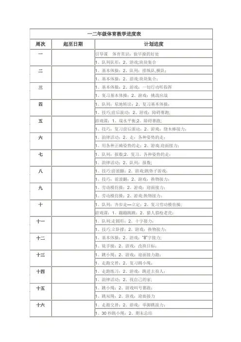 一二年级体育教学进度表
