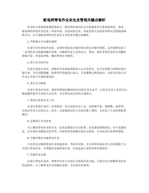 配电网带电作业安全及管理关键点解析