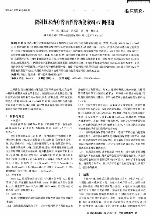 微创技术治疗肾后性肾功能衰竭67例报道