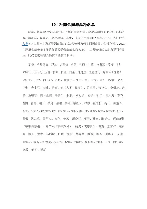 101种药食同源品种名单_卫计委最新公布