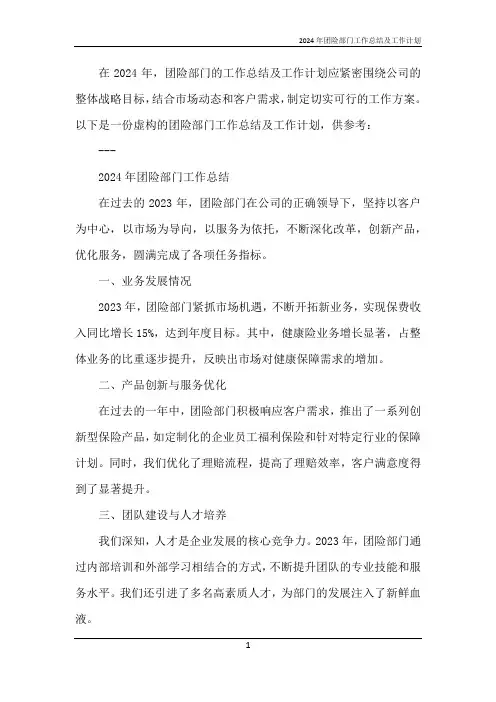 2024年团险部门工作总结及工作计划