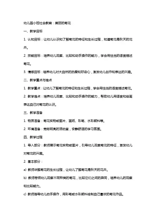 幼儿园小班社会教案：美丽的菊花