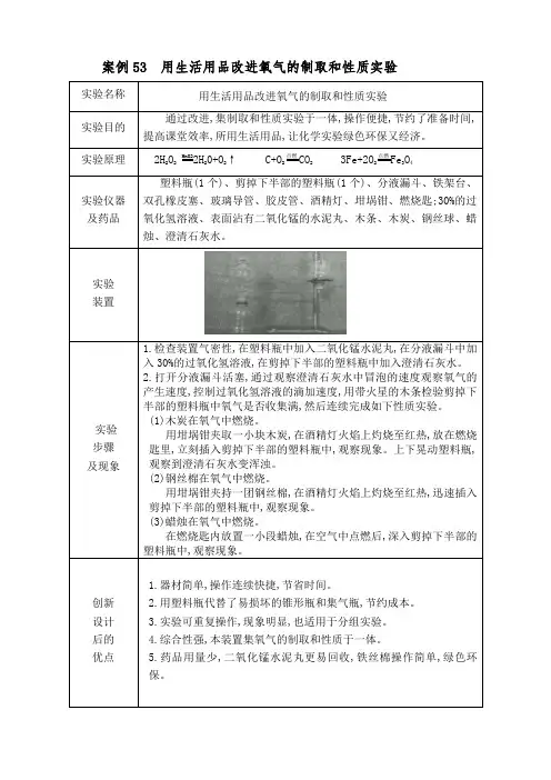 案例53  用生活用品改进氧气的制取和性质实验