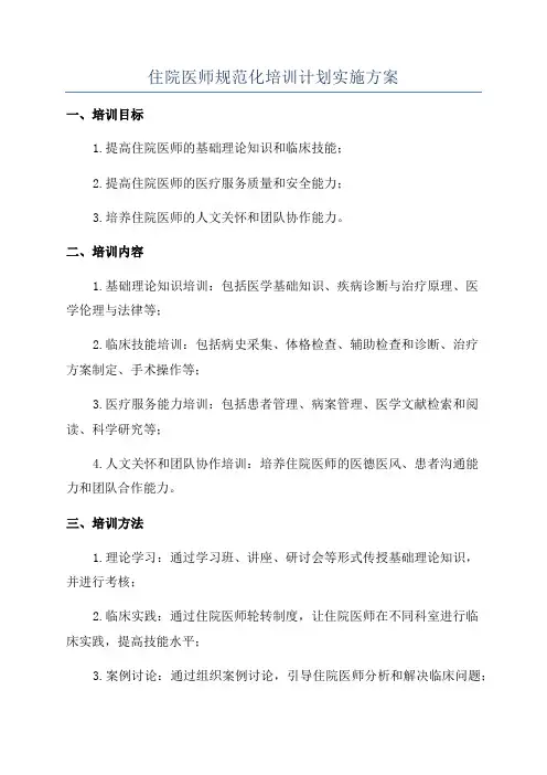 住院医师规范化培训计划实施方案