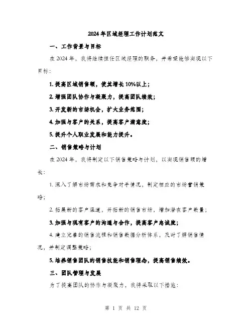 2024年区域经理工作计划范文(4篇)